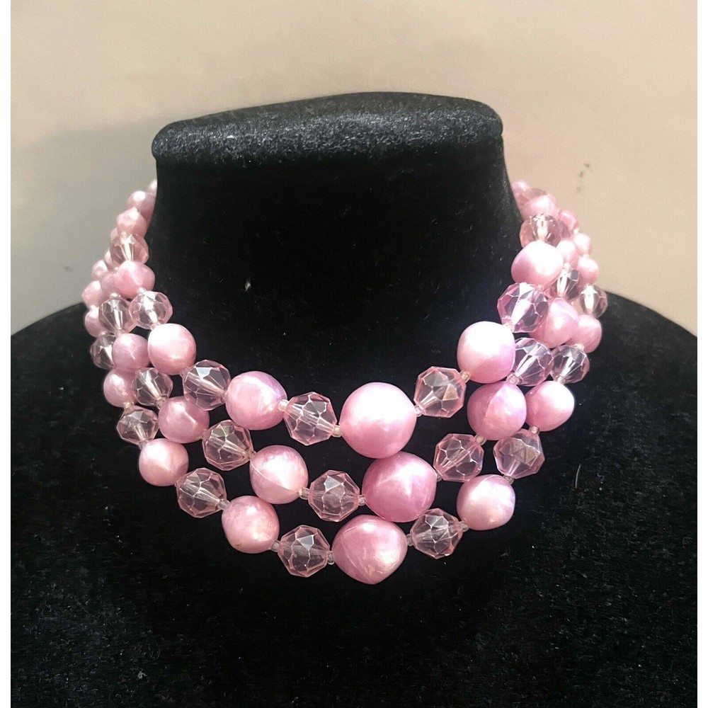 Vintage Barbie core Bubblegum Pink Triple Strand Necklace